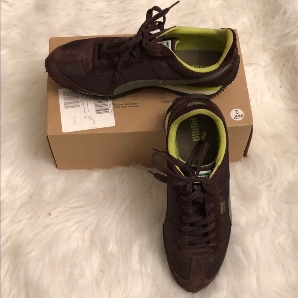 Puma Shoes..Brown Swede Green and White Stripe 9.5